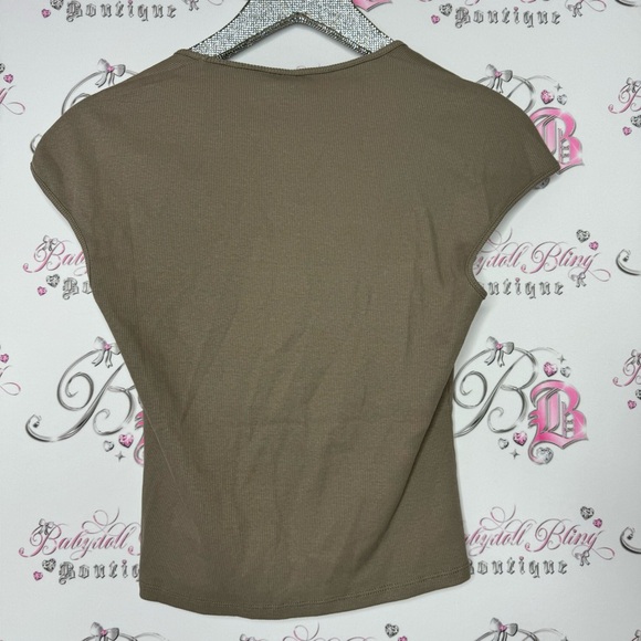 Divided tshirt ribbed square neckline brown taupe grey stretchy new with tags - Picture 3 of 4